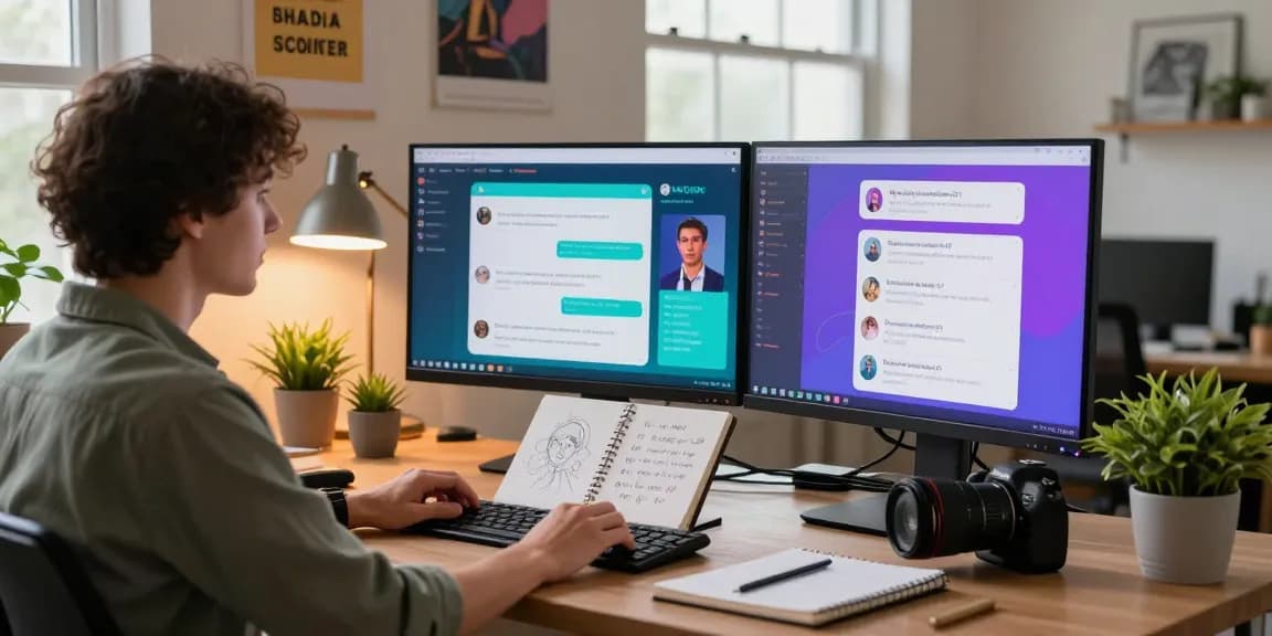 Engaging AI NSFW chat scene in a modern home office, illustrating personalized character interactions.