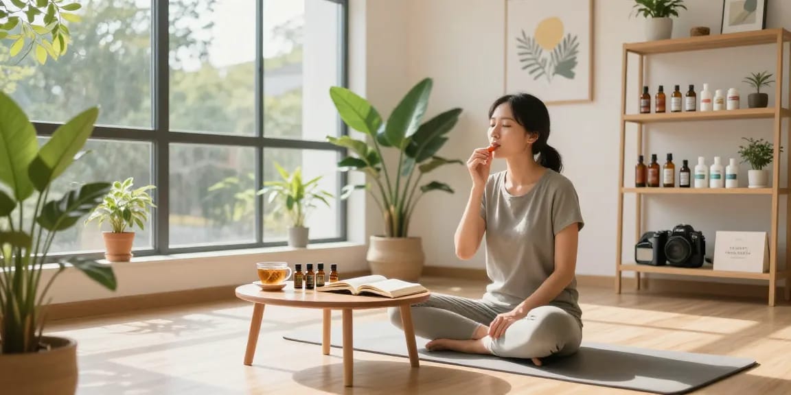 Discover cannabis gummies amidst a relaxing wellness atmosphere with CBD oil and calming herbs.