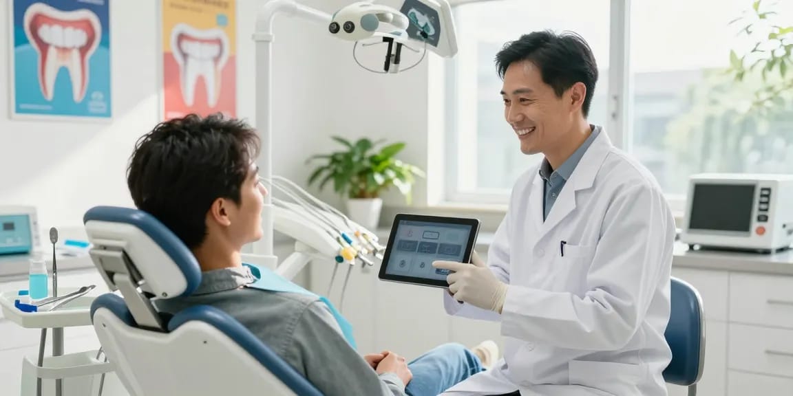 Visit your dentist in a welcoming clinic environment with friendly interactions.