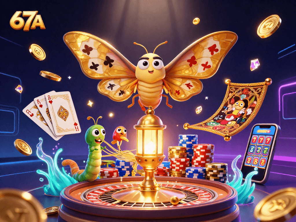 Jogue com 67A com uma cena vibrante de cassino 3D cheia de elementos de jogo.