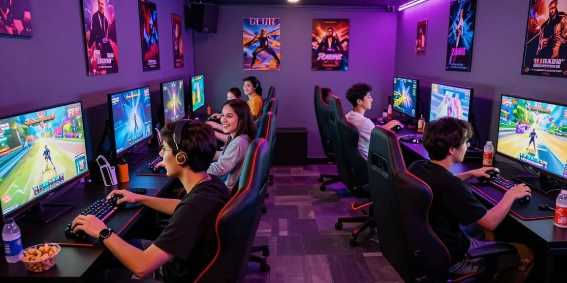 Exciting scene of friends playing a sex game together, illuminated by colorful LED lights.