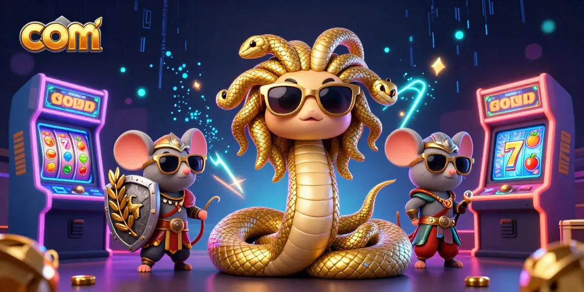 Experience thrilling action with com and friendly Medusa in a vibrant casino scene.