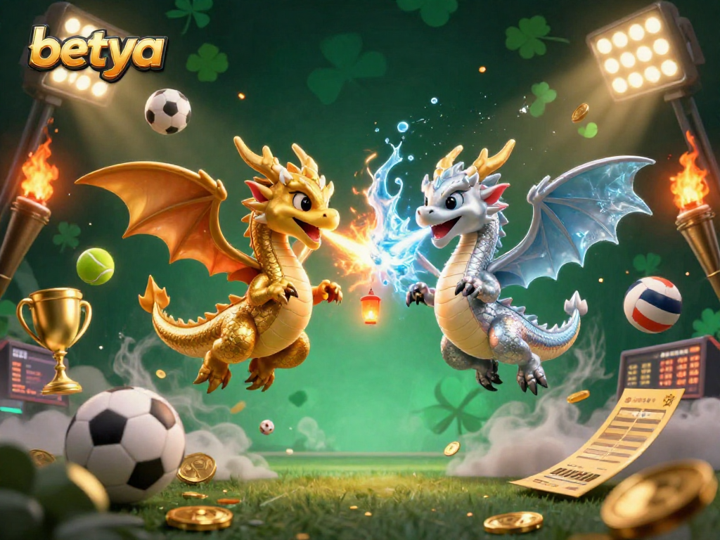Experience thrilling MMA betting action with betya's dynamic illustration of dragons and sports elements.
