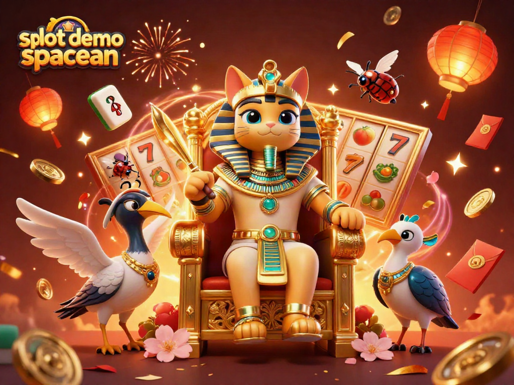 Play the slot demo spaceman as Egyptian-themed treasures surround you in a vibrant online casino scene.