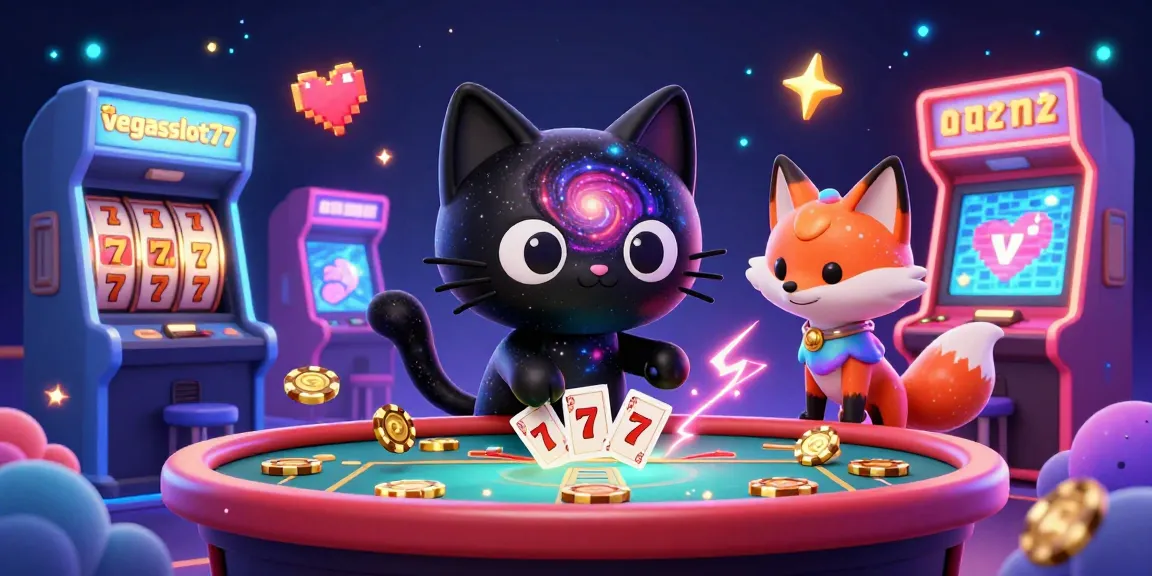 Engage with vegasslot77's cosmic casino, featuring vibrant characters and thrilling gaming elements.