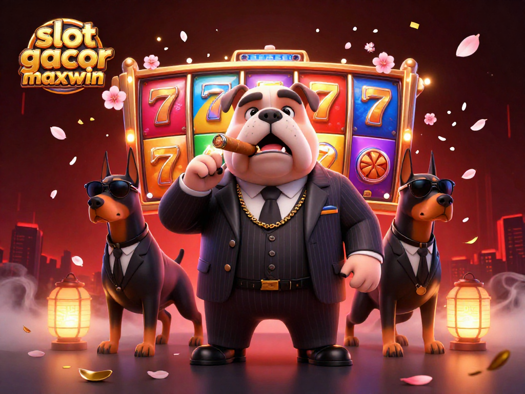 Mendorong keberuntungan dengan mesin slot gacor maxwin yang dipenuhi simbol keberuntungan dan karakter kartun yang menonjol.