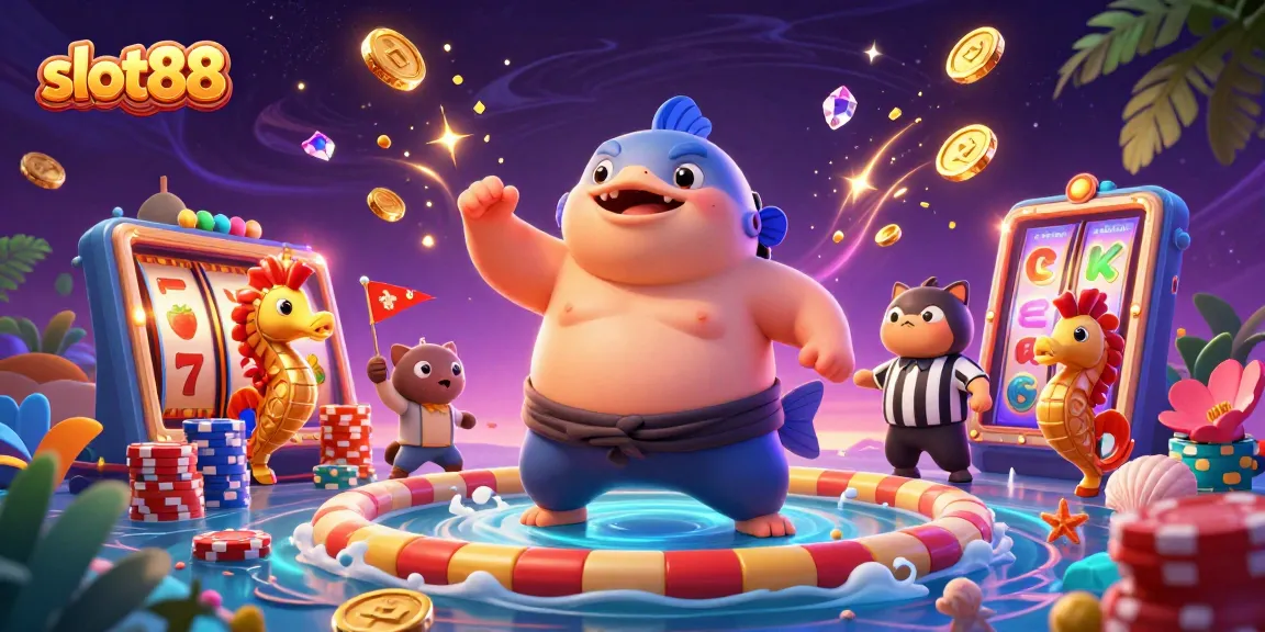 Experience slot88 as the fugu leads an underwater casino with joyful seahorses amidst dynamic game elements.