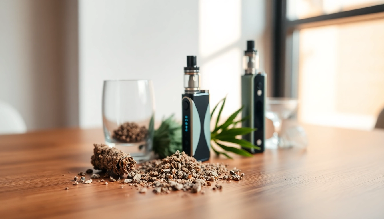 Showcasing premium weed vapes uk with natural herbs in a stylish setting, promoting quality.