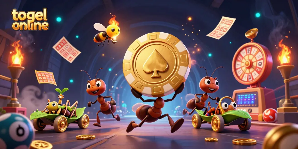 Geng semut 3D menyelamatkan chip poker emas sambil mengejar keberuntungan togel online yang melimpah.