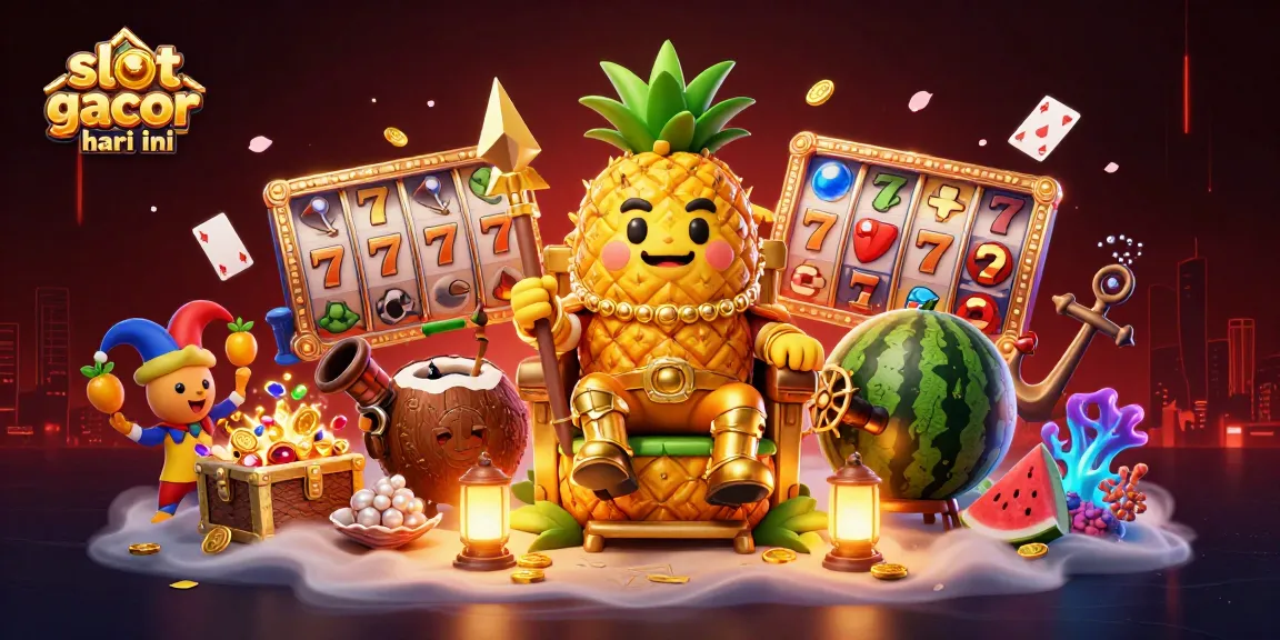 Capture the excitement of slot gacor hari ini with a vibrant 3D illustration featuring casino characters and game elements.