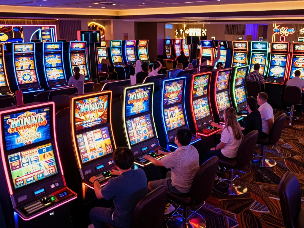 Engaging with slot terbaru machines in a lively casino setting, showcasing vibrant gameplay and excitement.