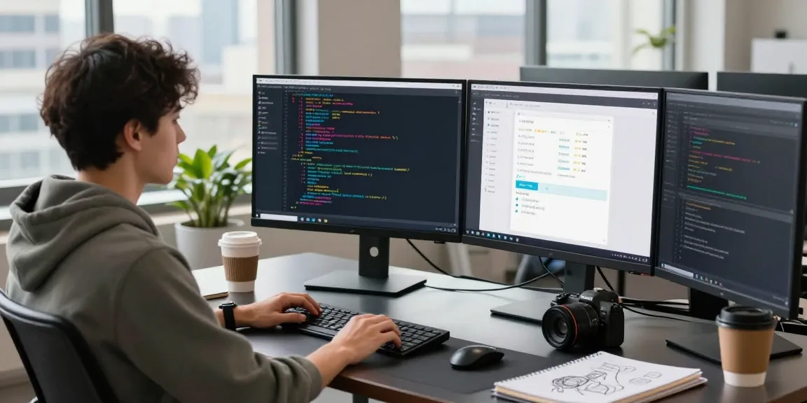 Developer working on telegram中文版 interface and application design in a modern workspace.