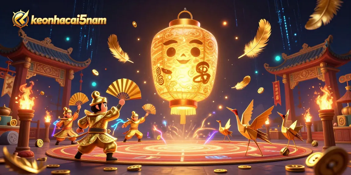 Engage with keonhacai5nam in a vibrant casino-themed illustration filled with lucky symbols and energetic elements.
