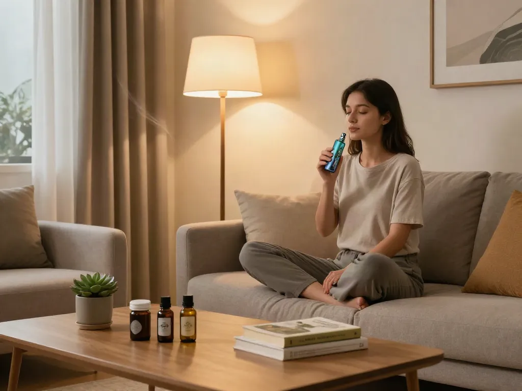 Exploring the best vapes Canada with premium CBD oil, vape device, and natural wellness elements in a cozy setting.