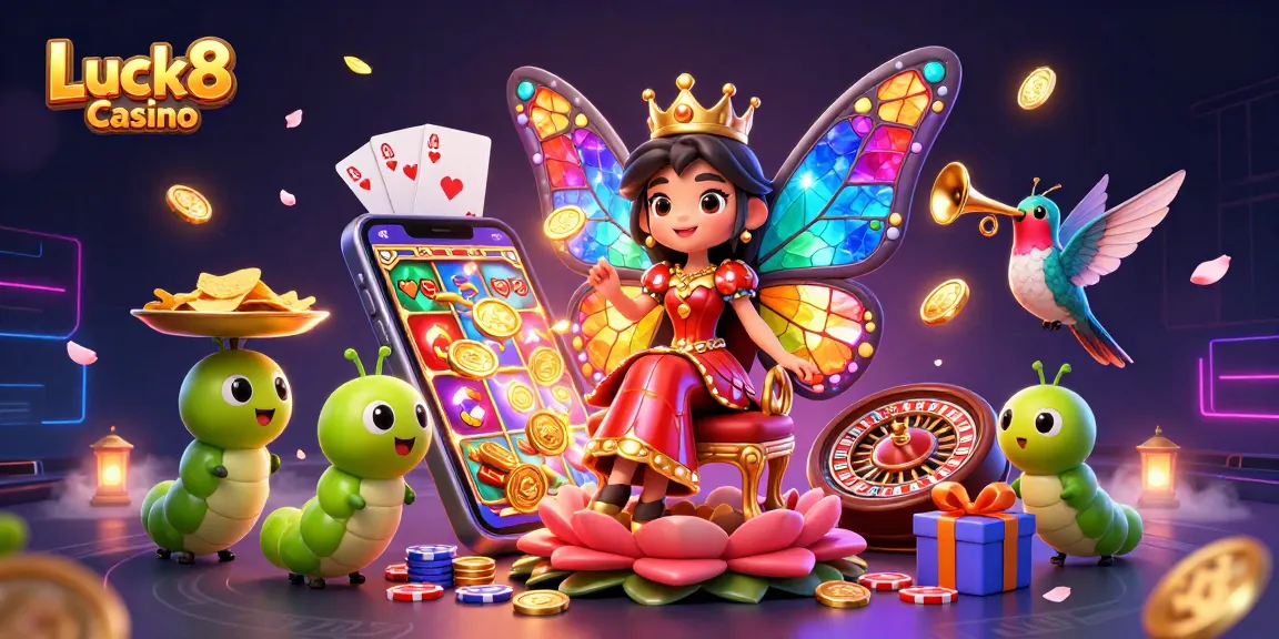 Experience the thrill of Luck8 Casino with vibrant 3D gaming elements in a dazzling illustration.