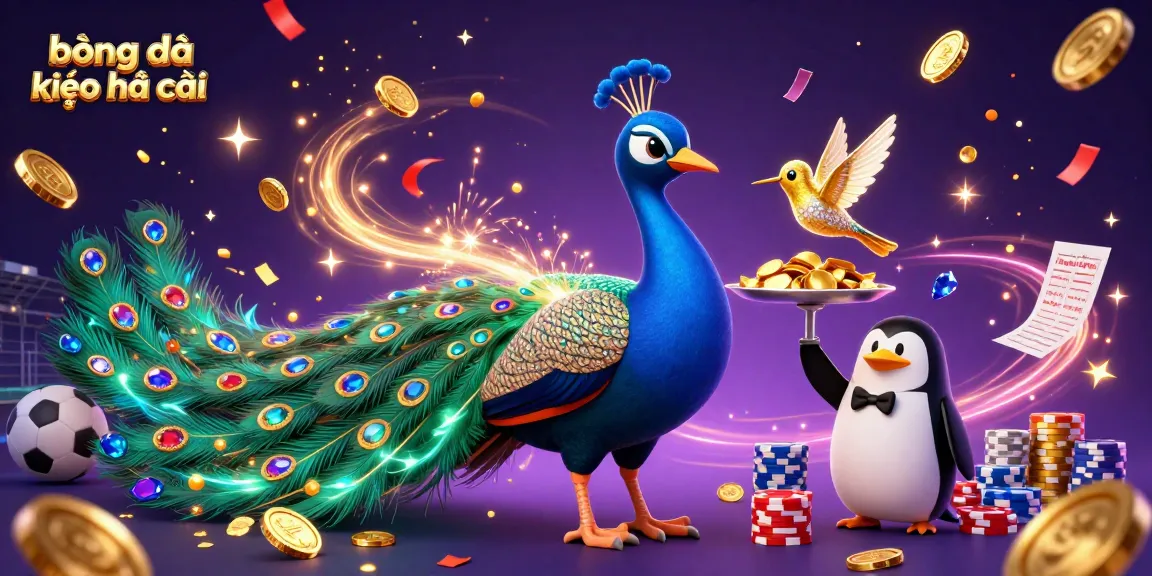 Experience the thrill of bóng đá kèo nhà cái with this vibrant sports betting illustration featuring a peacock and gems.