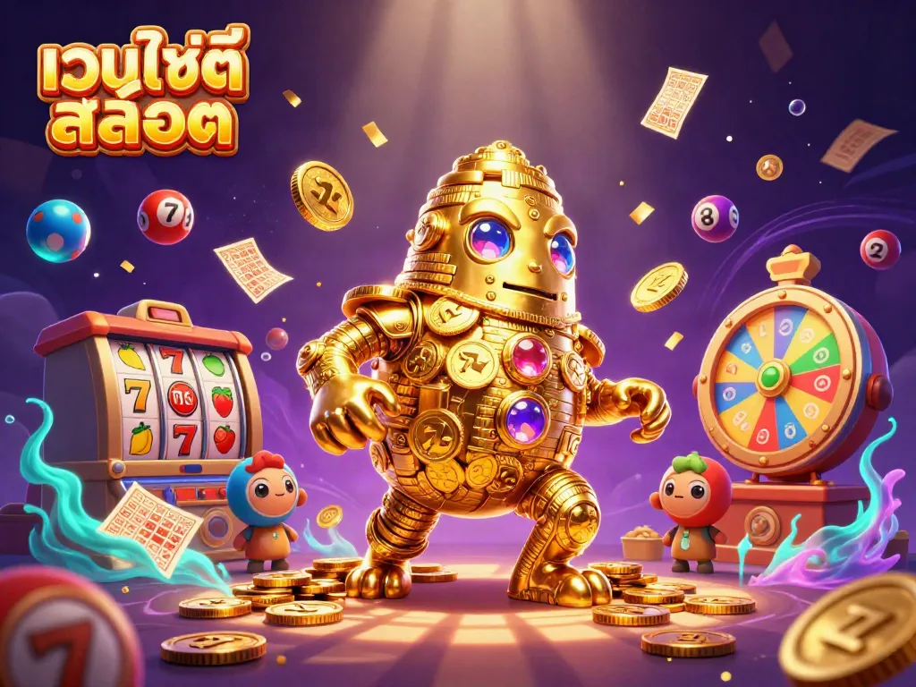 สนุกกับเว็บไซต์สล็อต ที่มีเครื่องหมายสล็อตและลูกบอลล็อตเตอรี่สดใสในภาพที่น่าตื่นเต้น