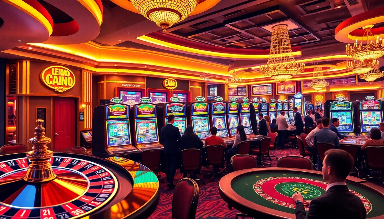 Engage in demo slot pragmatic excitement with vibrant slot machines and a roulette wheel in a luxurious casino.