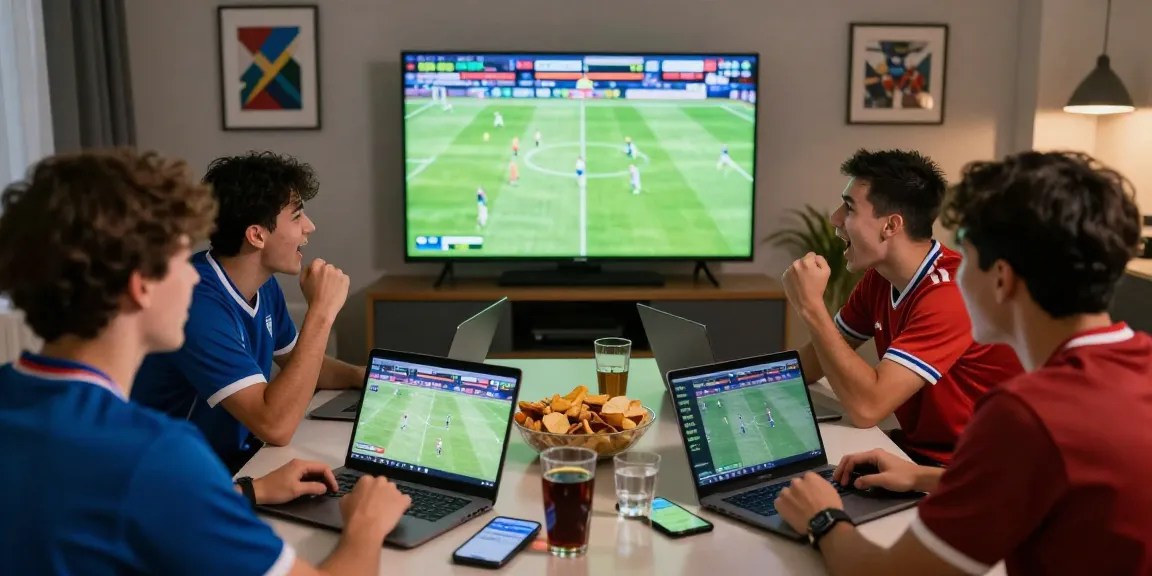 Engaged friends enjoying a sports betting experience while 瞭解內容 on live soccer odds and match strategies.