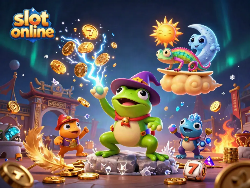 Experience slot online action with dynamic characters and vibrant casino elements in this thrilling illustration.