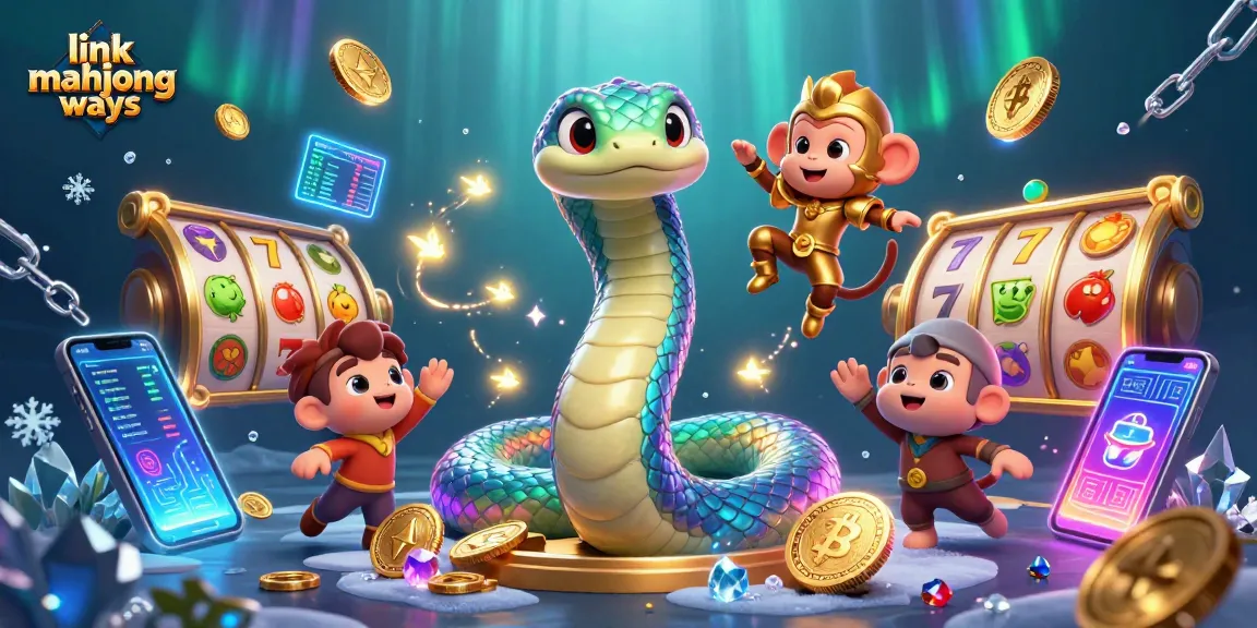 Engage with link mahjong ways as the playful monkey king swings from a mystical serpent amidst colorful slot reels.