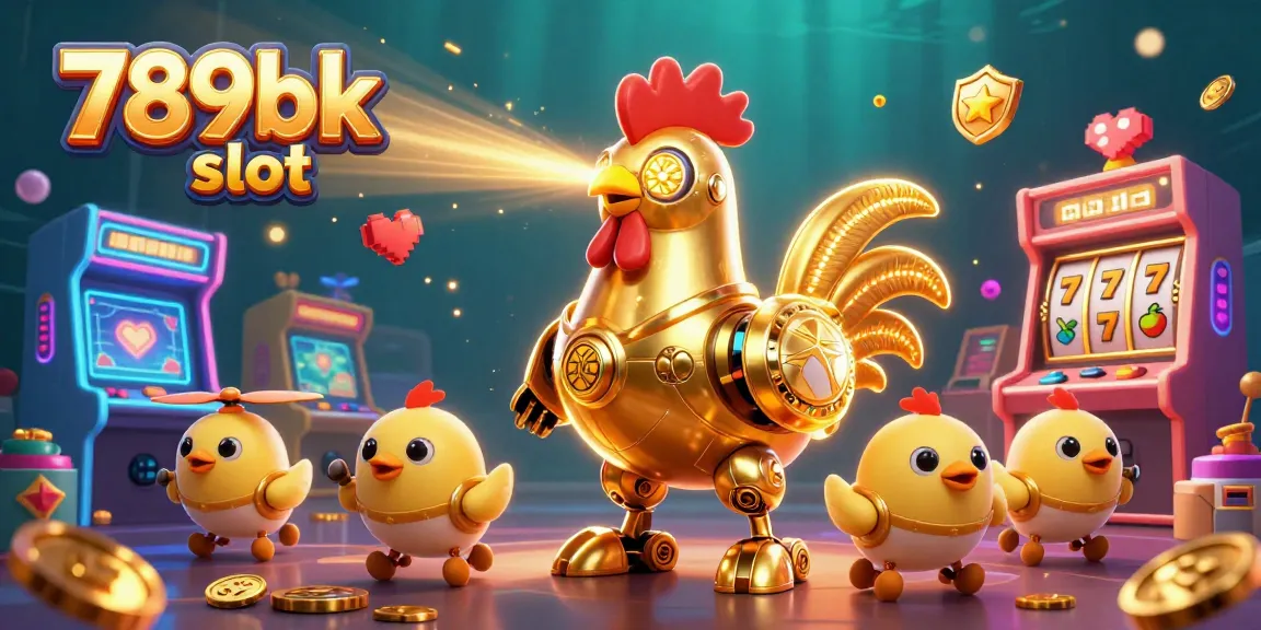 Spin the reels of 789bk slot with a golden rooster robot and dazzling arcade elements.