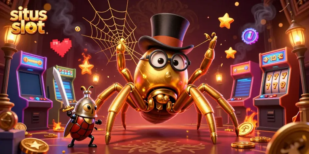 Menang di situs slot dengan karakter lucu bermain di mesin slot yang berkilau.