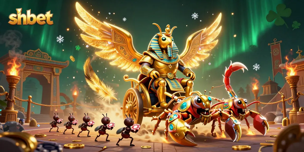 Engage in thrilling games at shbet, featuring a vibrant illustration of a golden scarab beetle hero.