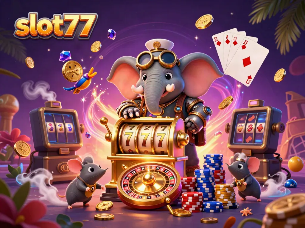 Menangkan jackpot dengan slot777 di mesin slot yang dioperasikan oleh gajah steampunk.