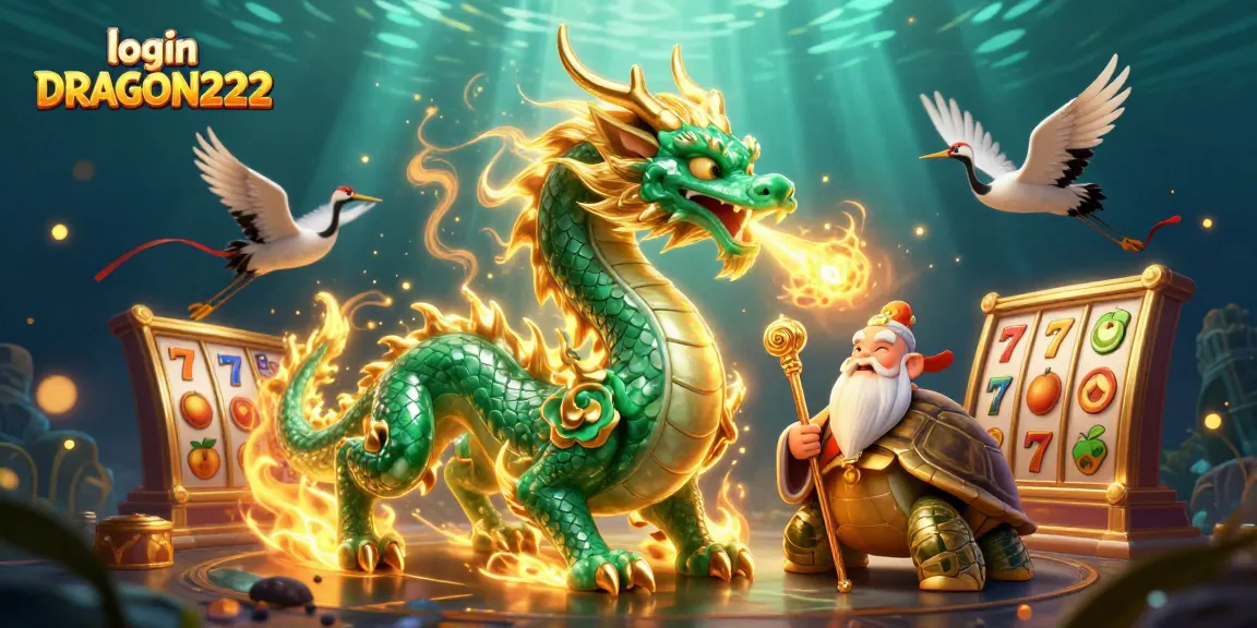 Spin the reels with login DRAGON222 for an exciting mega slot experience featuring a jade dragon and lucky cranes.