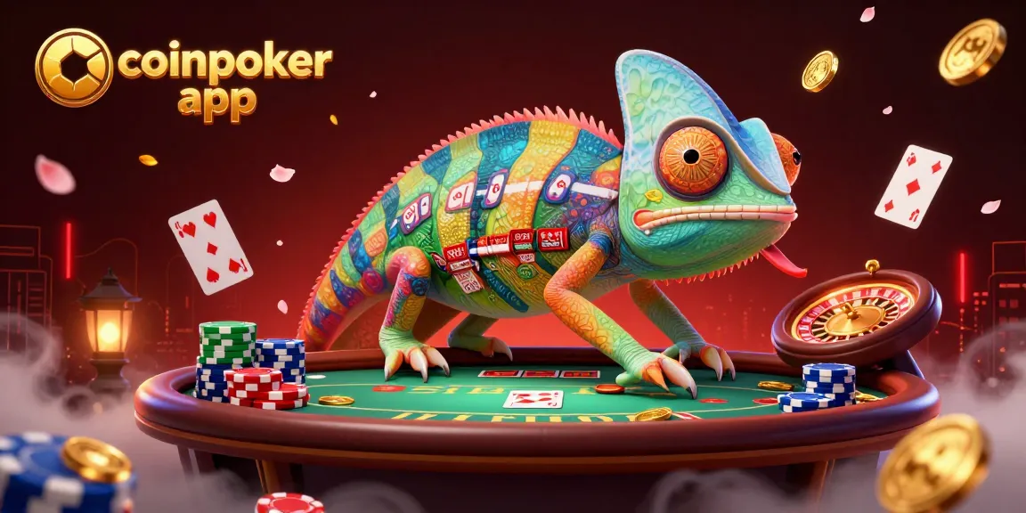 Gioca alla Coinpoker app e scopri il mondo del poker crittografico con il chameleone animato.