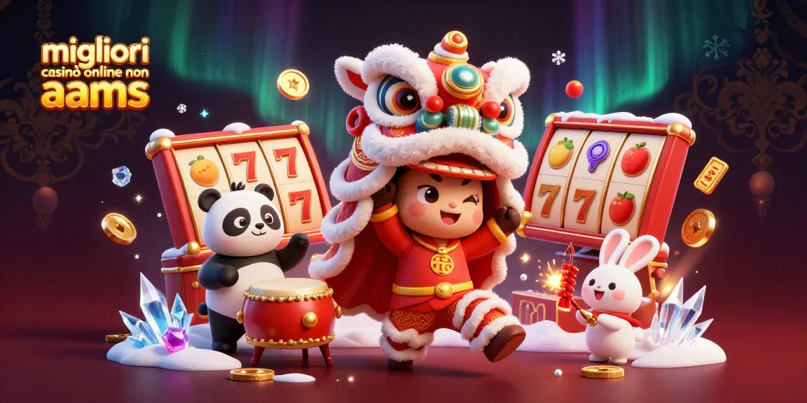 Migliori casinò online non aams con una vivace danza leone e dinamici giochi di slot, catturando l'energia entusiasmante del casinò.