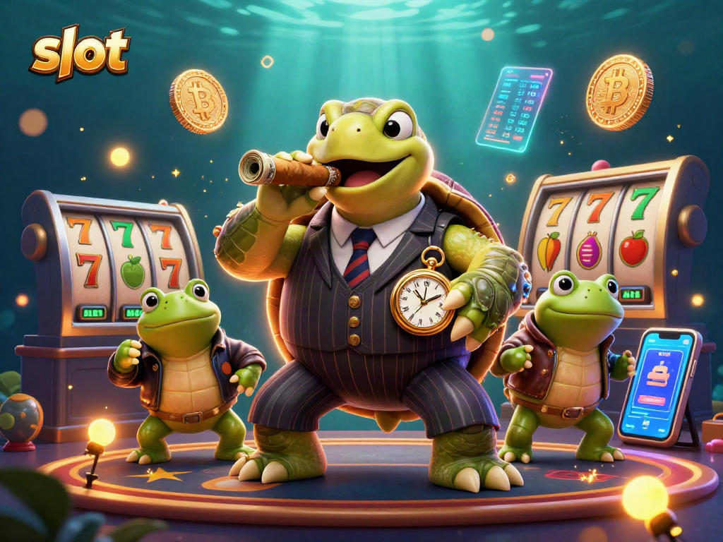 Spin the slot reels with a snapping turtle mobster, bringing exciting casino vibes alive.