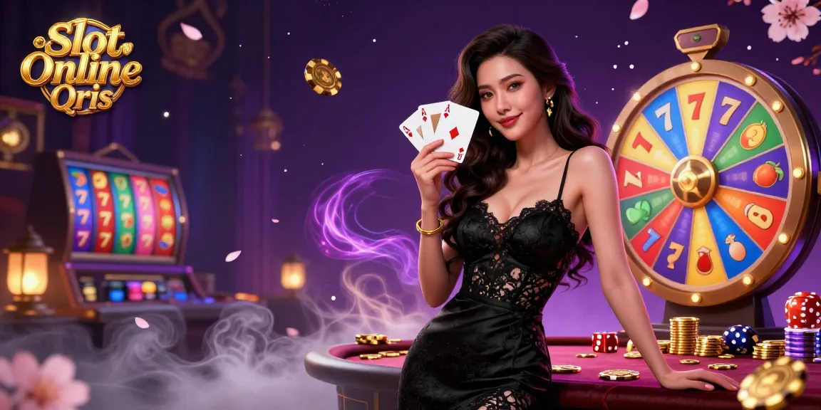 Experience winning excitement with Slot Online Qris featuring an elegant Asian woman in a luxury casino.