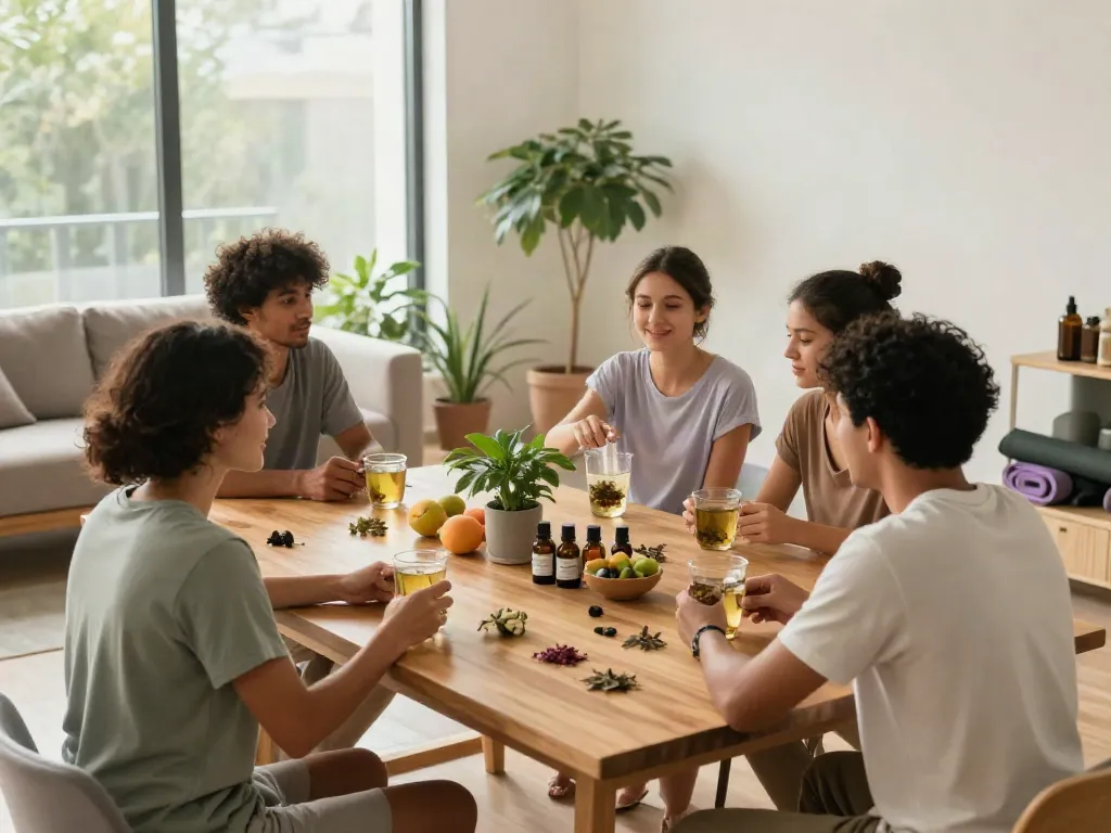 Online dispensary that ships to all states - friends enjoying CBD tea in a bright wellness space.