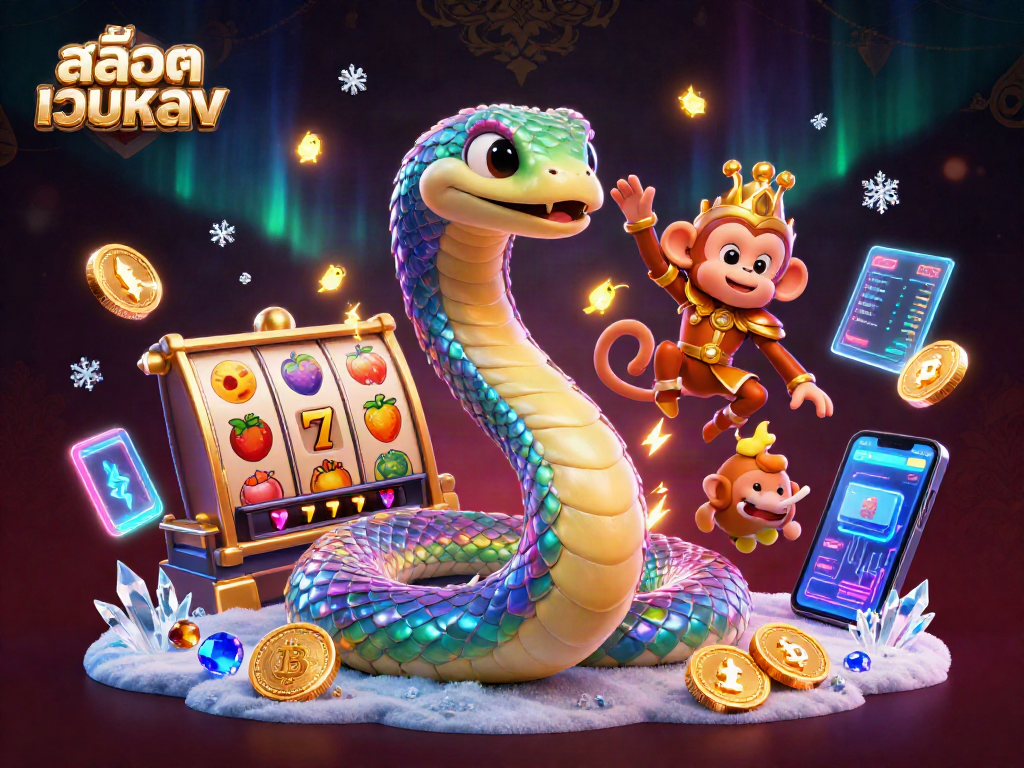 Engage with สล็อตเว็บตรง as vibrant characters and slot elements fill the scene with action.