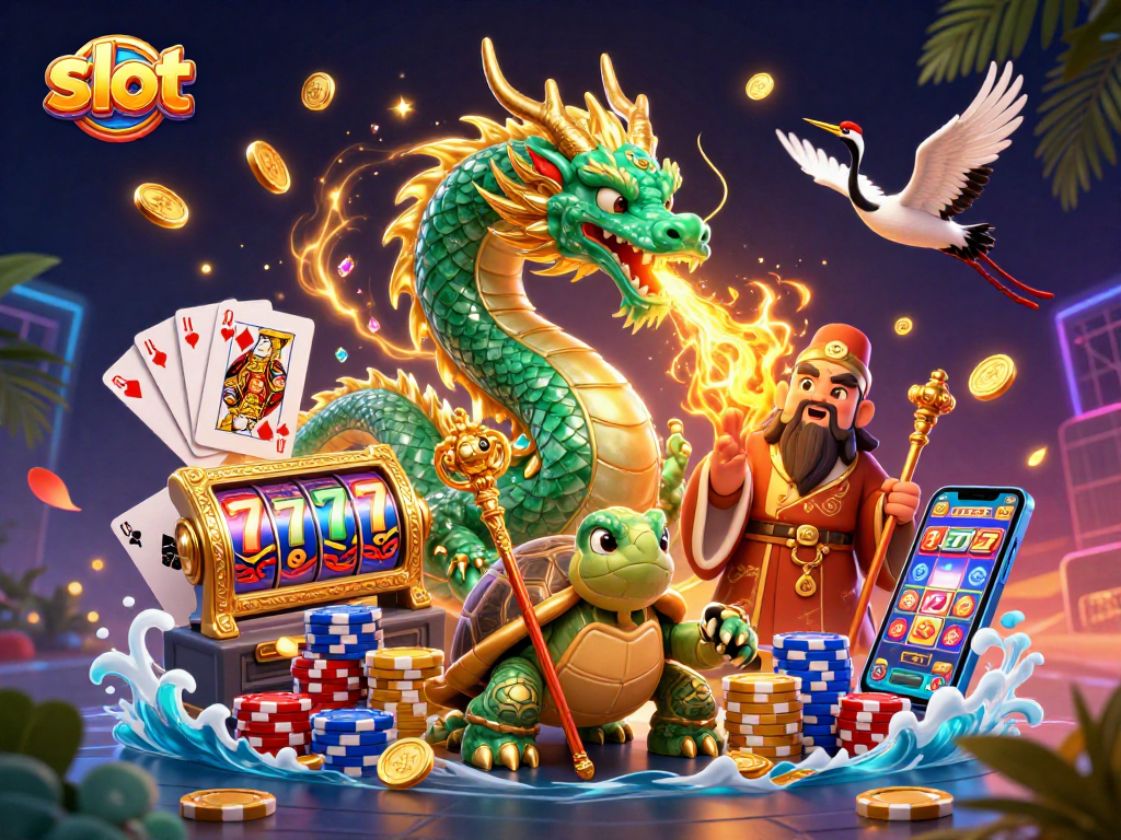 Spin the slot reels with luck, as the emerald jade dragon ignites the casino atmosphere.