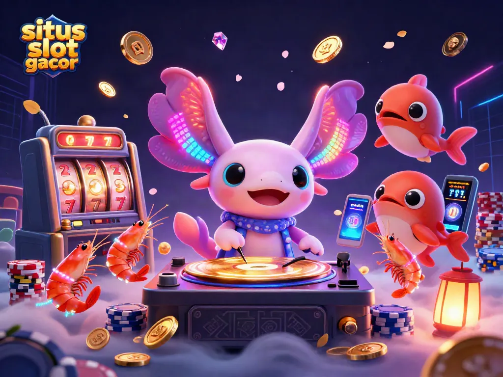 Menghadirkan situs slot gacor yang menarik dengan axolotl DJ neon dan pesona permainan casino yang memukau.
