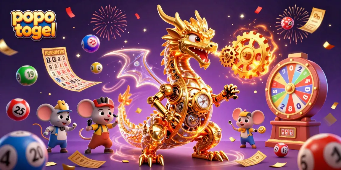 Experience the thrill of popo togel with a legendary dragon and soaring lottery balls in this animated casino scene.