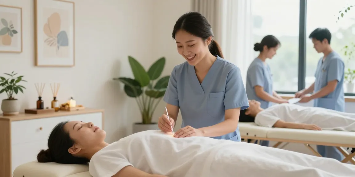 Comfortable treatment at 수원한의원 with acupuncture in a soothing wellness environment.