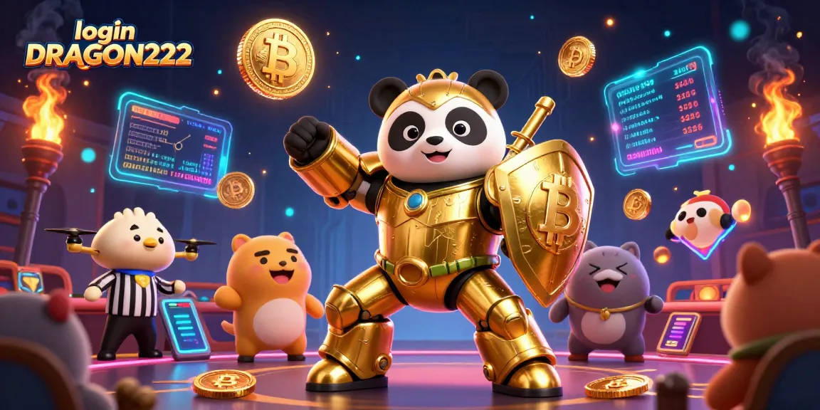 Experience the thrill of winning with login DRAGON222 in this dynamic casino scene featuring a mech-suit golden panda.