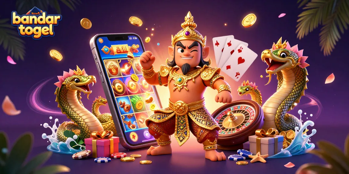 Engage in thrilling bandar togel action with golden characters, slots, and vibrant casino elements.