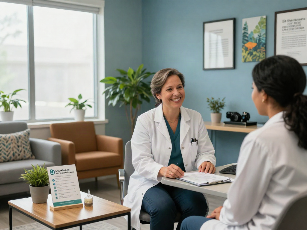 Consultation for a Texas MMJ card in a welcoming medical office with healthcare professional and supportive environment
