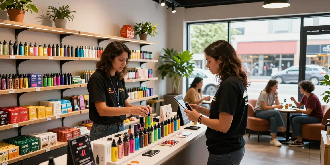 Exploring Muha Meds products in a vibrant vape shop setting