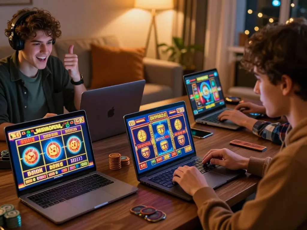 Player engaging with slot bonus new member 100% offer at online casino from home setup.