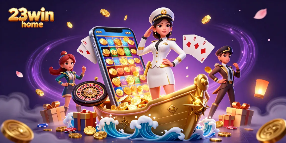 Engage in thrilling slots gameplay at 23win home with golden coins and vibrant gaming elements.