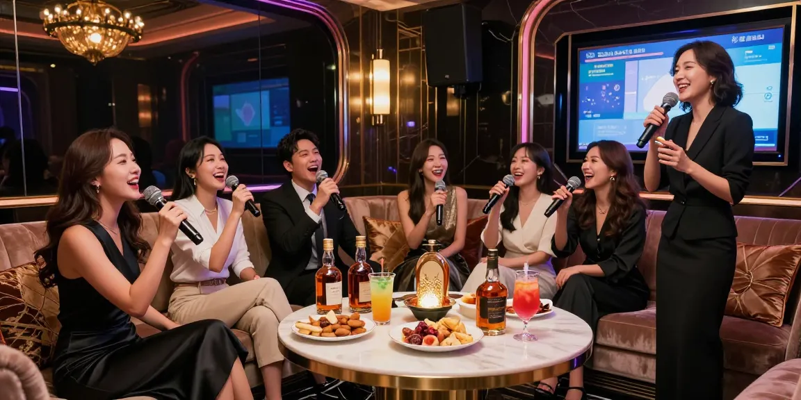 Enjoying a lively night at 강남가라오케 with friends, showcasing upscale karaoke, drinks, and entertainment.