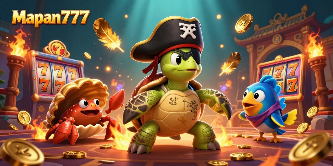 Engage with Mapan777’s vibrant casino world featuring colorful characters and slot games.