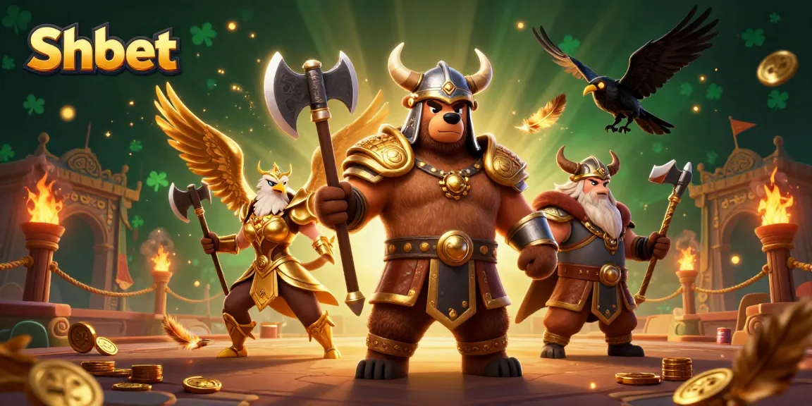 Experience Shbet's thrilling gaming adventure with a Viking berserker and Valkyrie in an immersive 3D casino world.