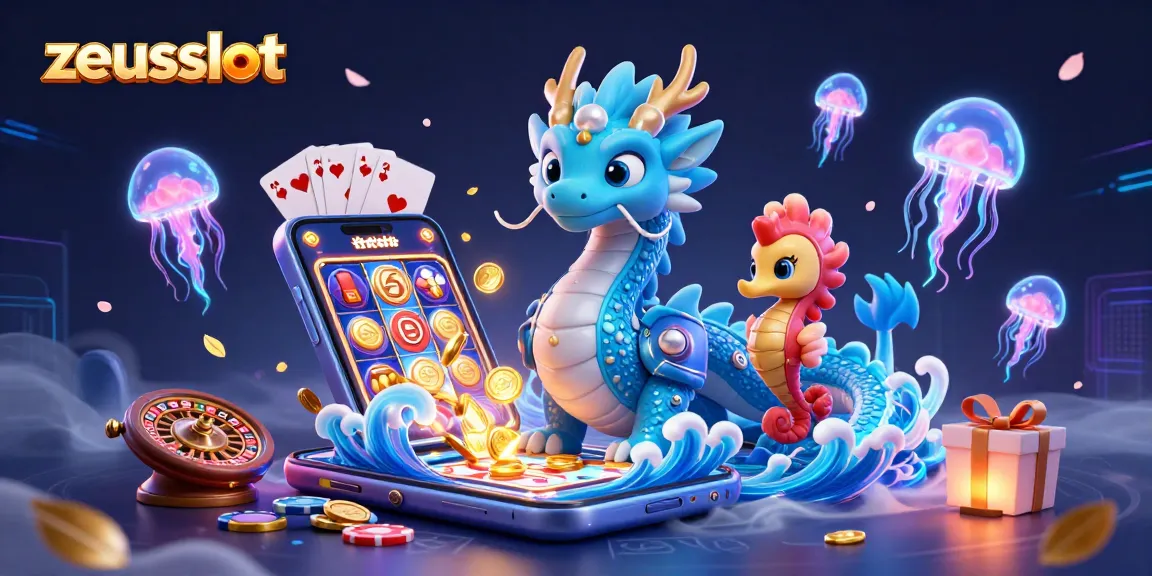 Spin the zeusslot reels with a breathtaking azure dragon and vibrant characters in action.